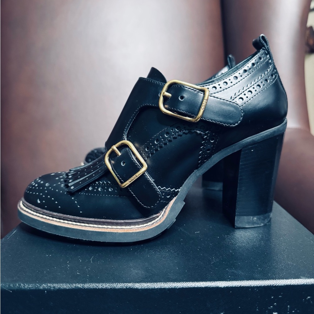 Black Leather Women's Heeled Brogues worn once